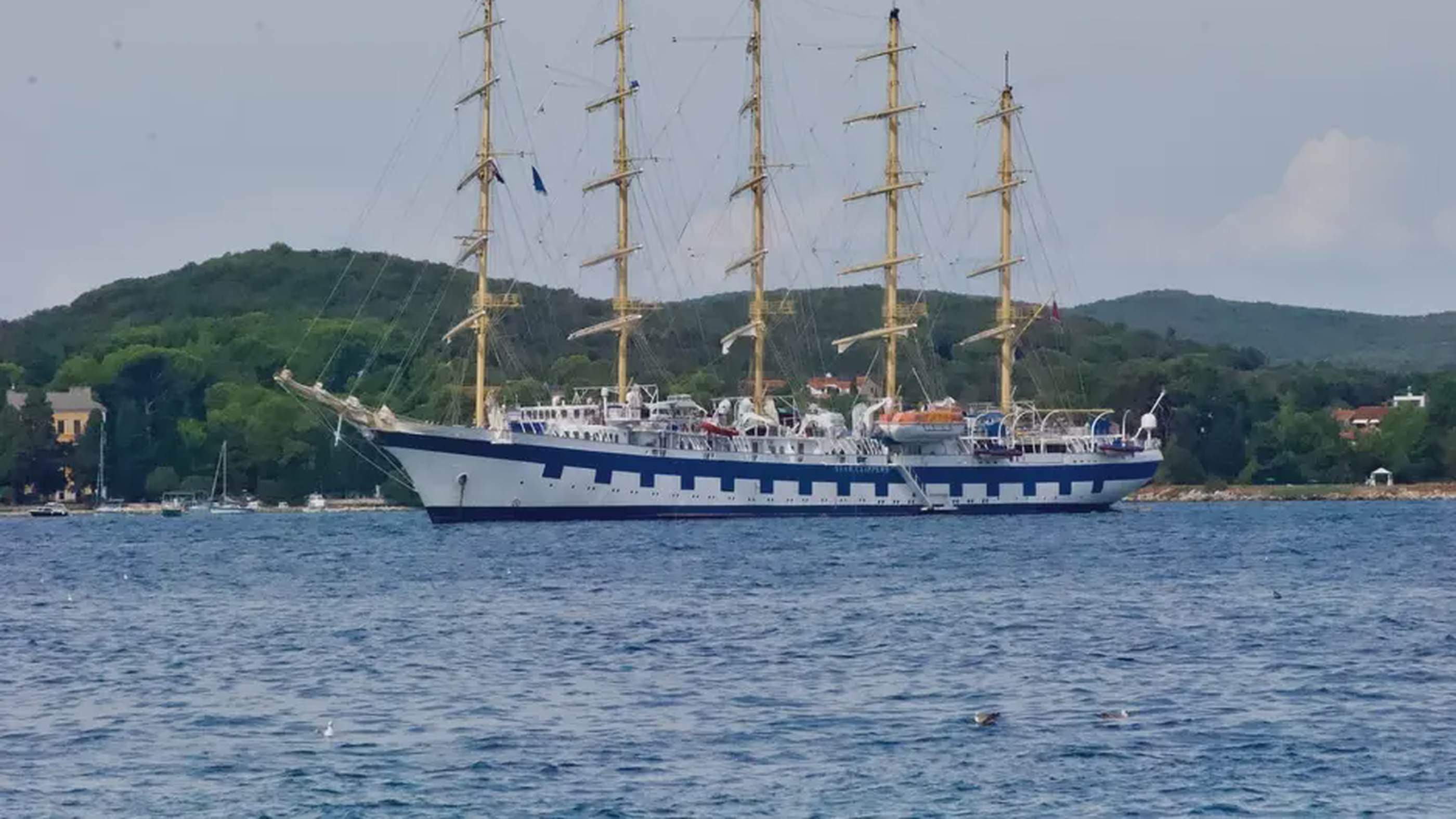Catamaran anchored in secluded bay